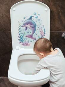 SUPSTICKER 1/2pcs Turtle & Seaweed Pattern DIY Self-Adhesive Toilet Seat Sticker, Waterproof & Moisture-Proof, Removable, Applicable For Kindergarten, School, Boys/Girls Restrooms, Room Decoration, 11.61x11.81inch/29.5x30cm