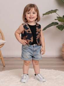 Toddler Baby Boy Girl Cow Print Vest Jacket Vintage Western Cowboy Outfit Cowgirl Vest PU Leather Cowprint Vest Open Front Jacket Sleeveless Waistcoat Cow Print Cardigan Outwear