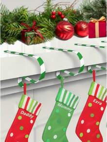 2 szt. Ochraniacz na skarpety świąteczne, metalowy wieszak na skarpety do kominka, czerwony i biały, z motywem Świętego Mikołaja, do dekoracji na imprezę świąteczną, ozdoby świąteczne