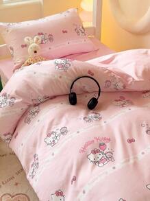Sanrio Cute Print 2/3pcs Bedding Set - Hello Kitty/Kuromi/Cinnamoroll/Pochacco (1pc Duvet Cover + 1/2pc Pillowcase, No Filling) Cartoon Full Size, Soft & Comfortable, Suitable For Dorm, Home Bedroom, Hotel, All Seasons, With Zipper Closure And Pillowcase, Multi-Color Durable, Oversized Bedding Set, Oversized Duvet Cover - Strawberry Shortcake KT - View 6