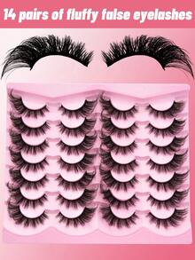 14 Pairs Of Large, Thick, And Slender Artificial Eyelashes - Multi-Pack For A Dramatic Look, Hypoallergenic, Reusable False Eyelashes For Bold Women - 濃密款 - 查看 5