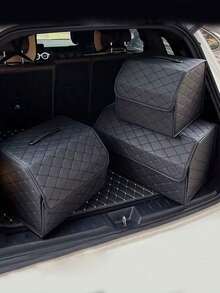 1 件可折叠多功能汽车后备箱储物盒，皮革材质，通用 - 黑色 - 查看 13