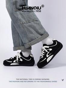HUANQIU 2025 New Men's Shoes Men's Skateboard Shoes A Pair Of Fashionable Casual And High-Rise Breathable Home Office Outdoor Sports Shoes Multifunctional Lightweight And Comfortable Dexun Shoes Racing Shoes Casual Shoes Running Shoes Black And White Four-Season Shoes
