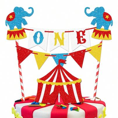 New Carnival Party Cake Decorations Topper, Circus Carnival Theme Birthday Party Decorations, 1st Birthday Cake Topper Decor, Includes 2 Straws, 2 Paper Sticks & 1 Glue, DIY Required