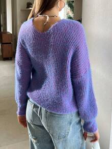 2025 Women's Autumn And Winter Loose Large V-Neck Sexy Pullover Sweater - 紫色 - 查看 2