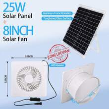 Quạt thông gió năng lượng mặt trời 25W, giá đỡ cao 8', công suất mạnh mẽ 2600 vòng/phút, dùng cho nhà kho sử dụng năng lượng mặt trời - trắng - Xem 3
