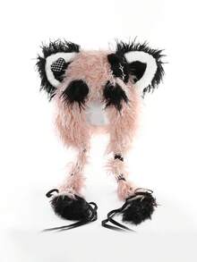 卷曲可爱帽子，朋克风格动物耳朵帽子配编织假发，万圣节服装角色扮演道具帽