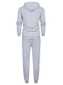 男士春秋季薄款个性化23号印花连帽衫和裤子套装，时尚休闲男装，带口袋，抽绳腰带裤子，适合作为送给丈夫或男友的礼物 - 淺灰色 - 查看 3