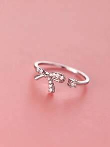 1 件方晶锆石蝴蝶结戒指，时尚奢华优雅甜美可爱风格小众设计可调节开口戒指，适合日常佩戴、派对、活动 - 銀色 - 查看 9