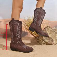 1双女士优雅时尚刺绣西部靴，高跟刺绣西部靴，时尚刺绣牛仔靴，秋冬季中筒平底靴，猫跟靴，派对靴 - 中紫紅色 - 查看 8