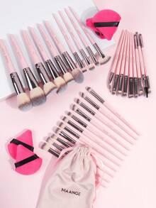 MAANGE 30 piezas/35 piezas Juego de brochas de maquillaje profesional, herramientas de maquillaje con cerdas de brocha suaves para un fácil transporte, brocha para base, brocha para sombra de ojos, brocha para cejas, 2 piezas de borlas triangulares para polvo, juego de brochas para viaje, juego de brochas, kit de brochas de maquillaje, juego de maquillaje completo, set de brochas de maquillaje, kit de maquillaje completo, set de regalo de maquillaje - Rosa - Ver 14