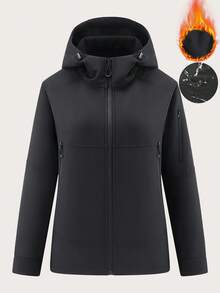 Women's Winter Thermal Lined Soft Shell Jacket – Thick Warm Waterproof Windproof Hooded Hiking Coat With Zip & Multi Pockets, Breathable Outdoor Trekking/Camping/Mountaineering Rain Gear, Skiing - Black - View 4