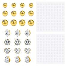 26Pcs Fake Piercing Set, Non Piercing Earring Studs, Fake Belly Rings, Fake Nose Rings, 24pcs CZ Studs And 2 Sheets Stickers For Women Man Daily Wear No Pierced Jewelry - Multicolor - View 10