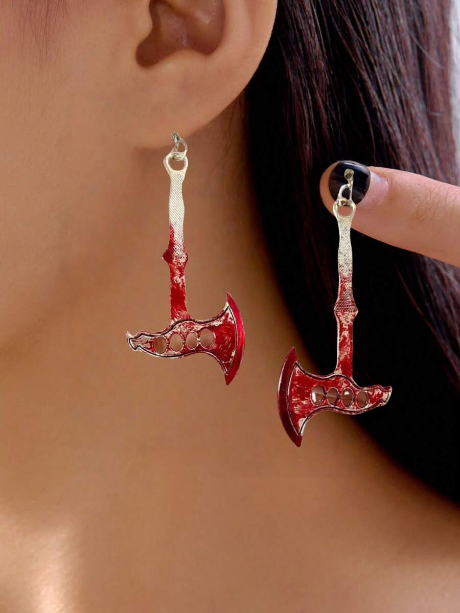 1 Paar Horror Halloween Axt-förmige personalisierte Party-Ohrringe, Halloween-Ohrringe - Verschiedenfarbig - Übersicht 1