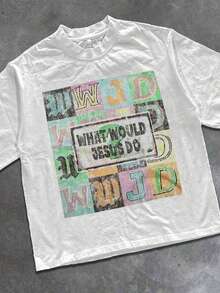 (220 Pure Cotton T-Shirt) "WHAT WOULD JESUS7DO" Letter Print Men's Summer Round Neck Short Sleeved Casual Pure Cotton Print Religious Thinking,  Memes, Retro Sentiment, Jesus Thinking, Retro Fun Believe In Jesus﻿ ... Value Declaration T-Shirt, Burning Bright, No Outing, Strength, Respect Streetwear Shirt, Hometown Flag, Warning, Fashion Clothing, Pattern T-Shirt For Women, Interesting Pattern T-Shirt, Pattern T-Shirt For Men, 100% Cotton T-Shirt, Designed For Youth And Fashion. They're Here, Perfect For Casual Wear And Street Style. They Are Excellent Gifts For Friends And Family. - 白色 - 查看 1