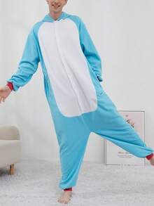 Men Funny Animal One-Piece Pajamas With Pockets And Hood, Machine Washable, Perfect For Christmas Or Casual House Wear, Unisex Funny Pajamas, Can Be Worn Outside.