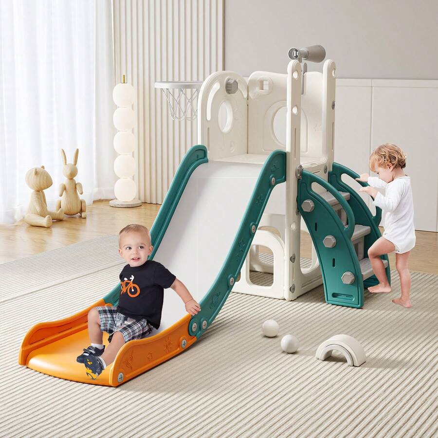 Toddler Slide, Kids Slide For Toddlers Indoor Playset For Toddlers With Basketball Hoop And Ball Playset Telescope - 橘色 - 查看 1