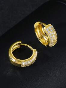 1 Pair/2pcs Fashion Hip Hop Geometric Triple-Row Zirconia Shiny Hoop Earrings, Personalized Punk Chic Luxurious Earrings, Suitable For Daily Wear, Parties, Gifts, High-End Parties, Unisex, Gift For Boyfriend, Christmas, Valentine's Day, Halloween Costume Accessories - Multicolor - View 3