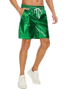 Men's Metallic Shorts Shiny Rave Shiny Sparkly Shorts With Pockets - Green - View 3