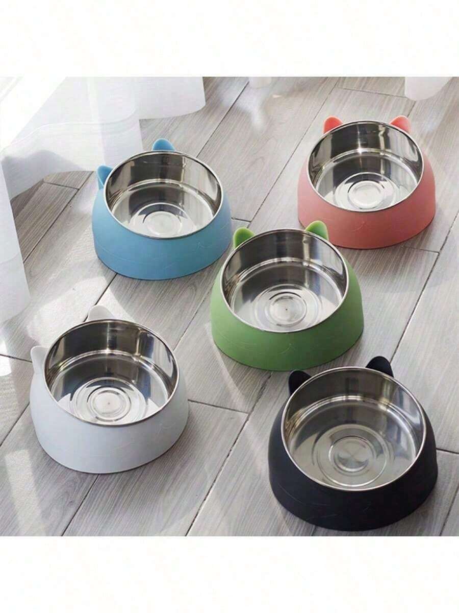 15° Tilted Cat Pet Feeding Bowl, Stainless Steel Bowl Body, Neck Protection Design To Prevent Spilling, Detachable And Washable, Pet-Friendly, 100ml Small Pet Bowl - Multicolor - View 1