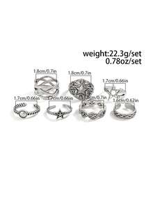 7pcs Punk Rock Hip Hop Star Multipack Rings Set, For Men's Daily, Party, Music Festival Wear