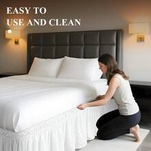 King Size Bed Skirt 15 Inch Drop Boho Wrap Around Bed Skirt White Adjustable Elastic Dust Ruffle With Tufted Dot For Home Hotel Decor - 白色 - 查看 5