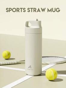 18oz Stainless Steel Insulated Water Bottle, Leakproof Portable Travel Mug With Straw For Hot And Cold Beverages For School, Gym, Office, And Outdoor Multiple Occasions - Milky White - View 3