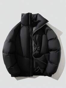 GOLFCROSS Men Zippered Stand-Collar Winter Down Coat, Outdoor Warm Thickened Winter Coat Couple Style,Casual Versatile,Winter Gift, Fall - Black - View 2