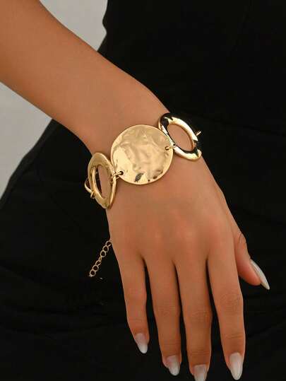 1pc Geometric Hollow Circle Fashion New Creative Minimalist Personalized Metal Bracelet
