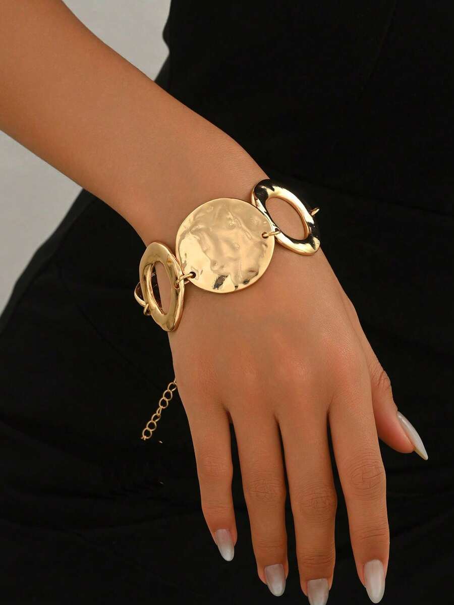 Radiana 1pc Geometric Hollow Circle Fashion New Creative Minimalist Personalized Metal Bracelet - Yellow Gold - View 1