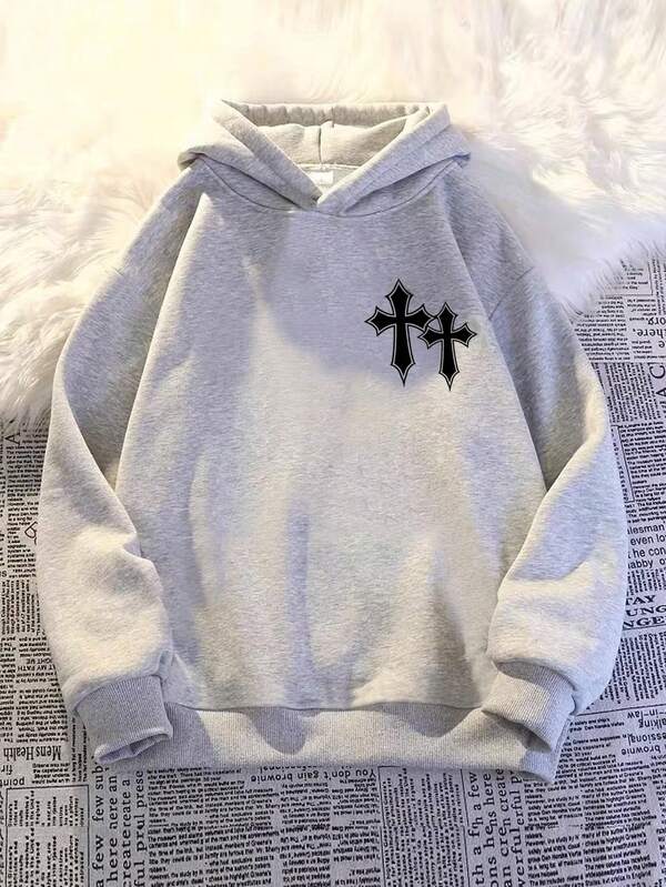 Sudadera con capucha ligera de color gris sólido de moda para jóvenes en otoño e invierno, versión ligera que se puede personalizar con flores grises