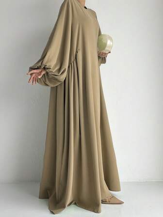 1pc Soft, Breathable & Skin-Friendly Crinkle Design Fashionable Versatile Abaya For Women's Daily Wear For Dress