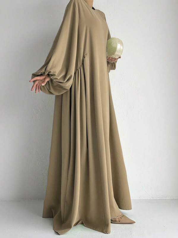 1pc Soft, Breathable & Skin-Friendly Crinkle Design Fashionable Versatile Abaya For Women's Daily Wear