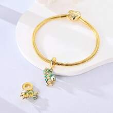 1 Pc Sliver Color Sparkling Cubic Zirconia Vintage Golden Chameleon Bee Dog Bow Ballet Shoes Cross Luggage Sun Charm Fit Original Bracelet Necklace Pendant Beads For Diy Jewelry Making Women Girlbirthday Jewelry Gift For Friends - Gold - View 3