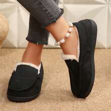 Women Warm Lined Slippers Loafers Casual Slip On Shoes Walking - màu đen - Xem 9