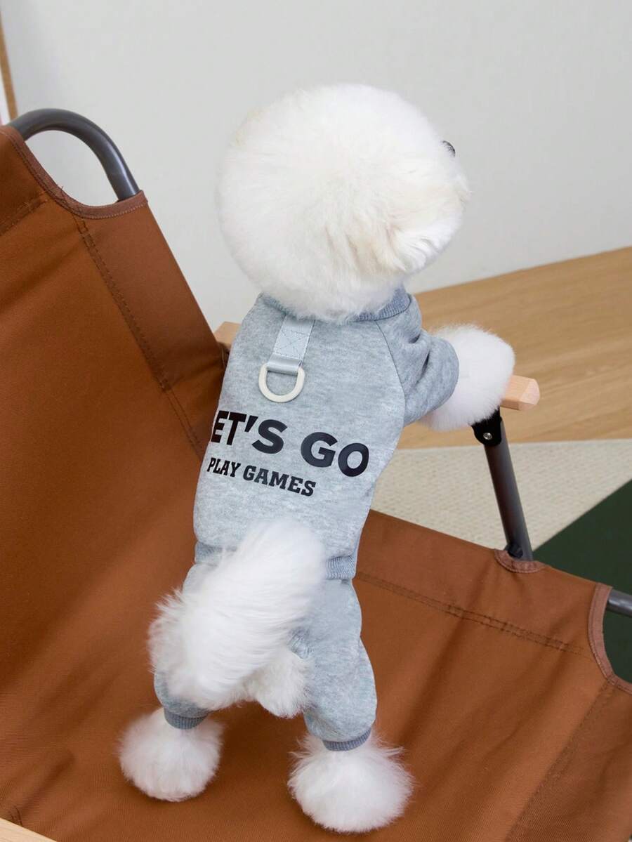 1 件卡其色休闲宠物服装，可爱四腿连帽背心，适合所有季节