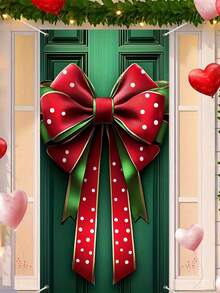 1 szt. 2D płaska osłona na drzwi z motywem kokardy, wykonana z poliestru, odpowiednia na banery na drzwi z okazji świąt Bożego Narodzenia, projekt pudełka na prezent świąteczny, zawieszka na drzwi z okazji świąt Bożego Narodzenia, dekoracja domu, dekoracja drzwi na imprezę świąteczną. - Wielokolorowe - Zobacz 7