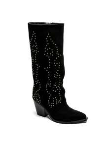 STYLEE FOOTWEAR WOMEN'S SHOES Knee-High Boots With A Cowboy Design And Decorative Metal Details. Made Of Soft Suede, They Stand Out For Their Slim Silhouette With A Pointed Toe And Slanted Mid-Heel That Provides Height Without Sacrificing Comfort. Ideal For Urban Or Bohemian Styles, They Easily Adapt To Dresses, Skirts, Or Jeans. Estimated Delivery: 1-3 Business Days (Peninsula)