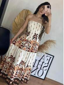 Look Of Millions!!! Long Strapless Dress With Floral Print - Lavado ligero - Ver 4