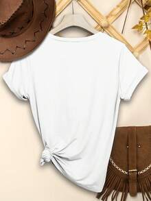 Camiseta de manga corta casual de estilo informal para mujer de talla grande - Blanco - Ver 2