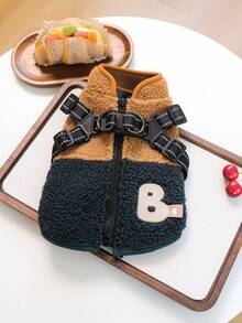 1 件宠物衣服，狗/猫服装，小型犬幼犬可爱宠物衣服，狗狗服装，小型犬秋冬保暖舒适羊毛拼布背带背心 - 绿色/咖啡色 - 彩色 - 查看 6