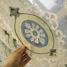 1片裝 桿套式 簡約歐風 緹花刺繡 半透明 客廳臥室適用 成品落地薄紗窗簾 - 彩色 - 查看 3
