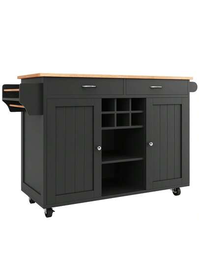 Sairedel Moderne Kitchen Isl Dining Tafel (102x45x92 Cm) Multifunctional Cabinet Sideboard Wood Grain Black, Large Storage Space view 7