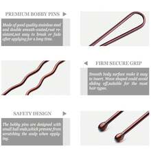 100PCS U-Shaped Hair Pins - Black Bobby Pins For Women (Pain-Free, All Hair Types) - màu nâu - Xem 3