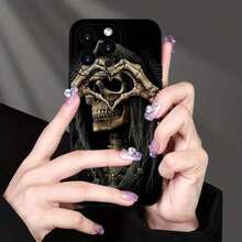 Teléfono con patrón de calavera, cubierta protectora de teléfono anticaída, protector de teléfono a prueba de golpes Compatible con teléfonos de la serie 16 15 14 13 12 11 - Negro - Ver 4
