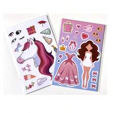 6 Pieces/Pack Laser Face Changing Stickers Collage Butterfly Flower Cake Candy Princess Unicorn Series Diy Colorful Puzzle Gift Stickers - Multicolor - View 11