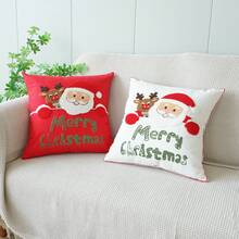 1 buc. Husă de pernă brodată cu Moș Crăciun și reni, pernă decorativă în stil Ins pentru canapea în sufragerie, decor de Crăciun roșu și alb