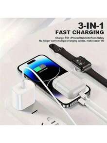 带有 USB-C 和 Lightning 端口的三合一磁性无线充电器 - 多功能充电解决方案。兼容 iPhone16 Pro/Max；16 Plus；16；15 Pro/Max；15 Plus；15；14 Pro/Max；14 Plus；14；13 Pro/Max；13 Mini；13；12 Pro/Max；12 Mini；12；SE (2022)；11 Pro Max；11 Pro；11；Xr；Xs Max；Xs；X；8 Plus； 8、兼容 Series 1/2/Series 3/Series 4/Series 5/Series 6/Series 7/Series 8/Series 9/Series 10/SE/SE2/SE3/Ultra/Ultra 2/Sport/Edition，兼容 /AirPods2-4/ Pro/ Pro2/ Max，适用于办公室、宿舍和家用电话充电器 Nan - 白色 - 查看 2