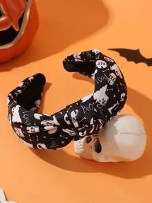 1 Stück Cartoon Kürbis & Geist Knoten Stoff Haarband, modisches breitbandiges Mädchen Haarschmuck, geeignet für Halloween, Feiertage und den täglichen Gebrauch für Kinder