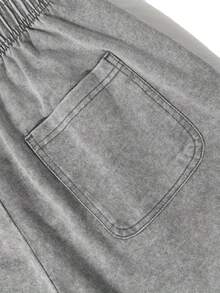 290g Washed, Faith Beyond Fear Printed Shorts, High-Quality Batik Cotton Men's Shorts, Suitable For Daily Wear, Adjustable Drawstring Waist Circumference, Elastic Waistband And Pocket, Holiday Gift, Men's Wear - 深灰色 - 查看 5